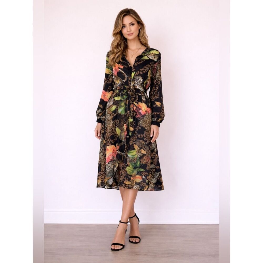 Biba Vibrant Long Sleeve Dress with Floral and Animal Print